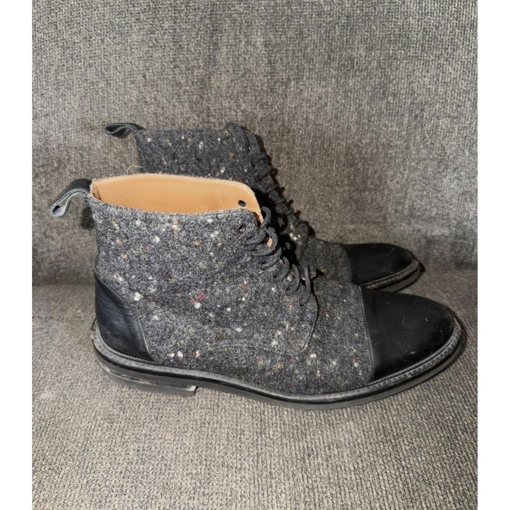 Taft Combat Boots Mens Size 9 Gray Flecked Wool Leather Cap Toe Lace Up Spain